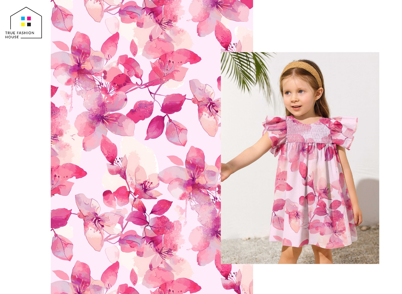 Colorful digital printed kids dress with vibrant floral pattern
